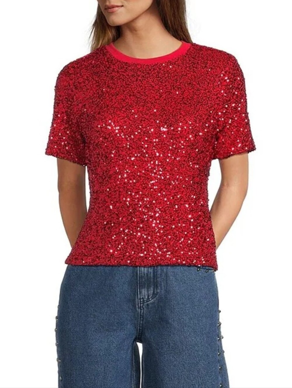 Never Fully Dressed Red Sequin Short Sleeve Tee Size 10